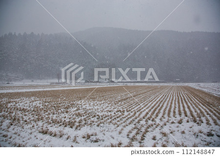 Ichijodani Asakura clan ruins covered in snow Ichijodani Asakura clan ruins covered in snow 112148847