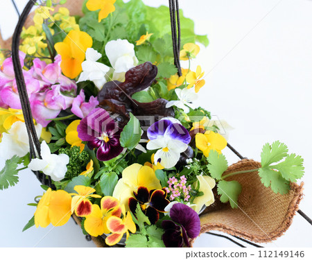 籃子裡的食用花，吃花收穫，春天的花朵 112149146