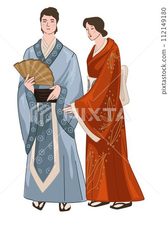 Man and woman wearing Japanese kimono clothes Man and woman wearing Japanese kimono clothes 112149180