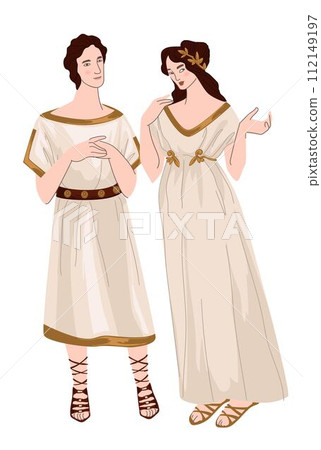 Greek man and woman wearing traditional clothes Greek man and woman wearing traditional clothes 112149197