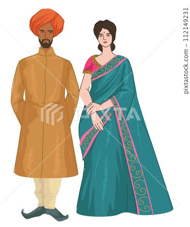 Indian couple man and woman in traditional clothes 112149231