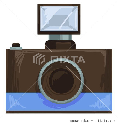 Vintage camera with flash, retro gadget of 1960s Vintage camera with flash, retro gadget of 1960s 112149318