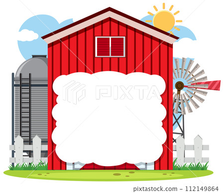 Sunny Farm Scene with Blank Banner Sunny Farm Scene with Blank Banner 112149864