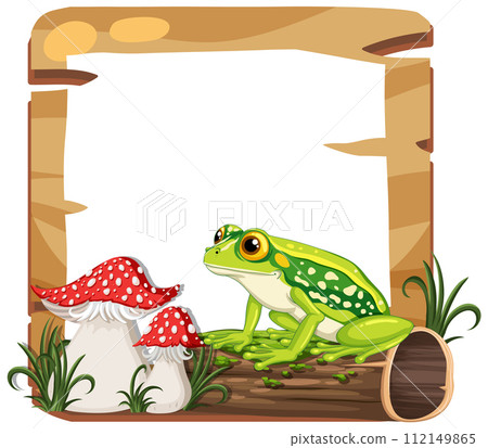 Frog on a Log with Magical Mushrooms Frog on a Log with Magical Mushrooms 112149865