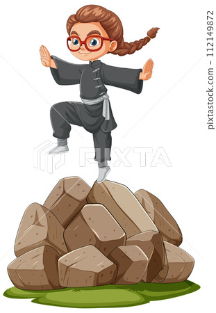 Young Martial Artist Practicing on Rocks Young Martial Artist Practicing on Rocks 112149872