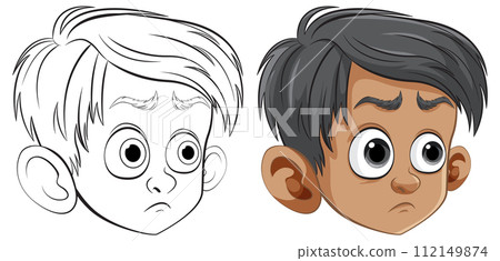 Cartoon Boy Faces in Color and Outline Cartoon Boy Faces in Color and Outline 112149874