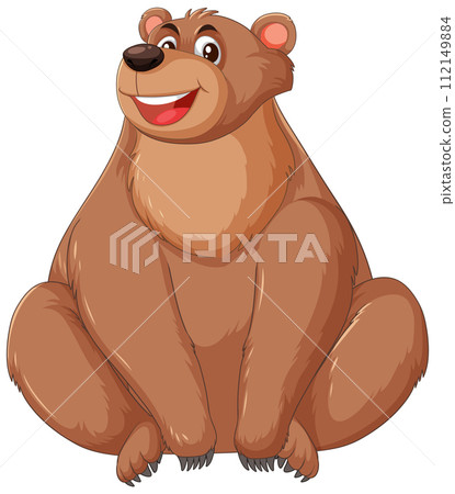 Cheerful Brown Bear Sitting Happily 112149884