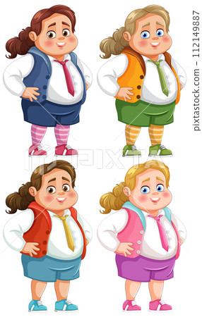 Cheerful Schoolgirls in Different Outfits 112149887