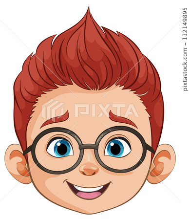 Cheerful Boy with Red Hair and Glasses 112149895