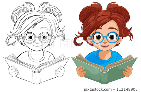 Curious Girl Reading a Colorful Book 112149905