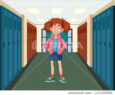 Happy Student in School Hallway 112149909
