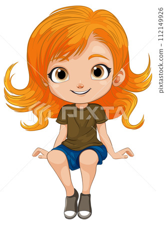 Cheerful Young Girl Sitting Illustration 112149926