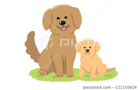 兩隻狗坐在草坪上(手繪彩色) 兩隻狗坐在草坪上(手繪彩色) 112150024