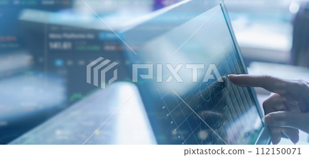Shows financial profit growth graph on display. Shows financial profit growth graph on display. 112150071