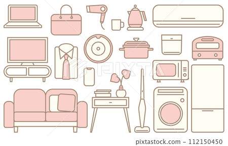 New life furniture and home appliances illustration material set vector spring white background stylish 112150450
