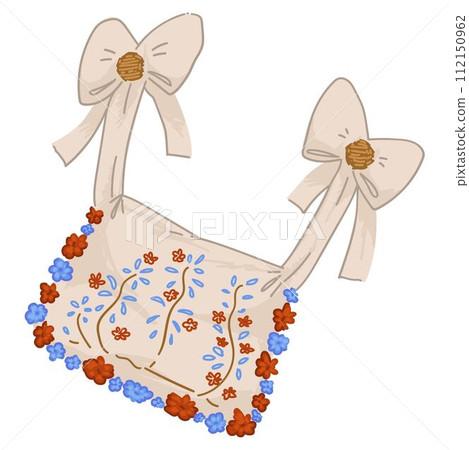 Elegant girlish bag with floral decor and ribbons 112150962