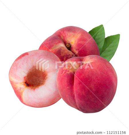 Peach and Peach slice isolater on a white background 112151156