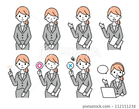 一套穿西裝的婦女的面部表情 一套穿西裝的婦女的面部表情 112151238