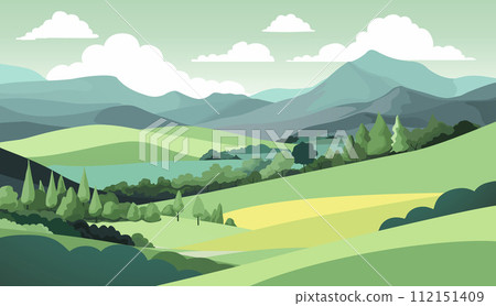 Landscape Background Hills Mountains Fields Trees 112151409