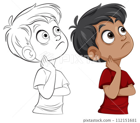 Pensive Boys in Thoughtful Poses 112151681