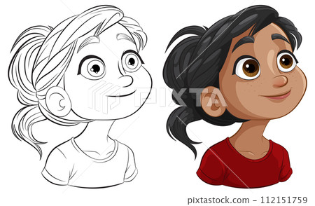 Cheerful Cartoon Girls Vector Illustration 112151759
