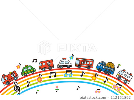 框架、車輛、汽車、工作車、生日、兒童、事件、派對、彩虹、可愛、幼兒園、幼兒園、 112151892