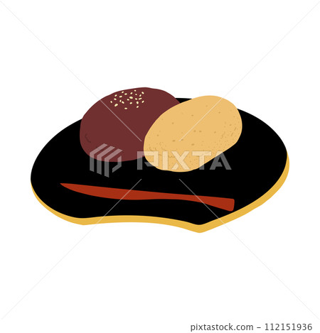 Hand-drawn color illustration icon of ohagi (koshian & kinako) 112151936