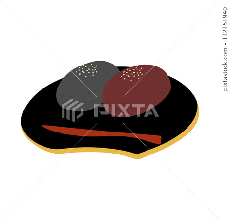 手繪彩色插圖圖示 ohagi（koshian 和黑芝麻） 112151940