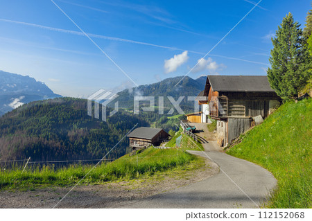 landscape of the village of St. Maddalena against the backdrop of the Dolomites landscape of the village of St. Maddalena against the backdrop of the Dolomites 112152068