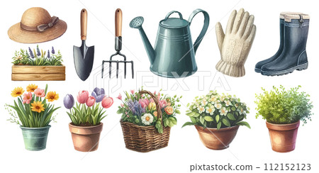 Gardening watercolor illustration material set 112152123