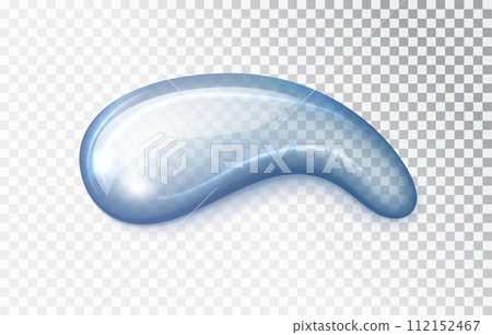 liquid cosmetic Blue transparent gel isolated. Transparent gel drop product sample. Realistic water spill. 112152467