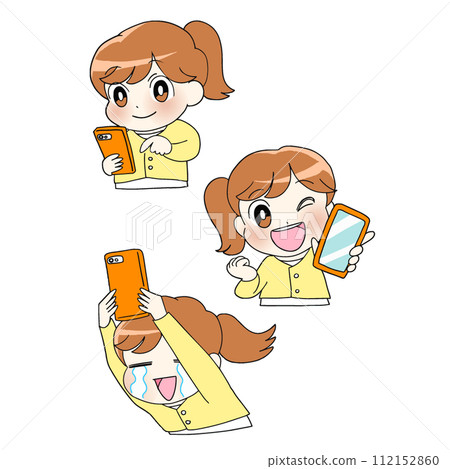 使用智慧型手機或舉起智慧型手機的女性的插圖 112152860