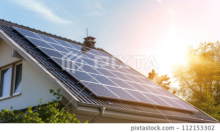 solar panels on a modern tiny house roof top 112153302