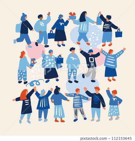 Simple and flat illustration of people walking in the city 112153645