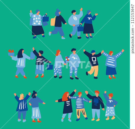 人們在城市中行走的簡單平面插畫 112153647
