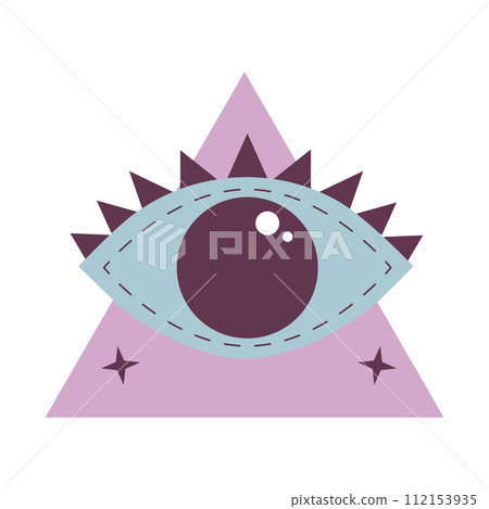 All seeing eye in triangle. Esoteric,  Occult, witchcraft and magic symbol. Cartoon flat vector illustration. 112153935