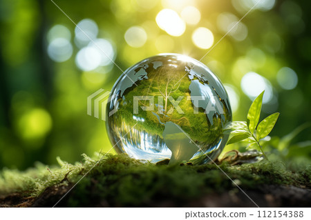 Green tree inside a light bulb Green energy 112154388