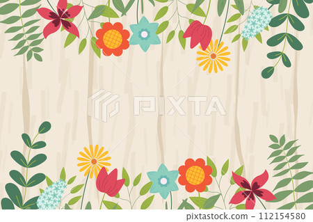 Hand sketched wood background, vector illustration. Borders with leaves and flowers for greeting card, invitation template. Retro, vintage lettering banner, poster, background. Hand sketched wood background, vector illustration. Borders with leaves and flowers for greeting card, invitation template. Retro, vintage lettering banner, poster, background. 112154580