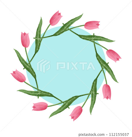 淺藍色鬱金香圓形向量框架(水彩風格) 淺藍色鬱金香圓形向量框架(水彩風格) 112155037