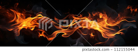 AI-generated content. On black background fire,banner 112155044