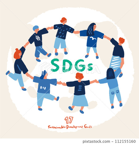 簡單的人們手牽手代表永續發展目標的插圖 112155160