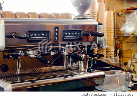 Professional coffee machine in coffeeshop 112155162