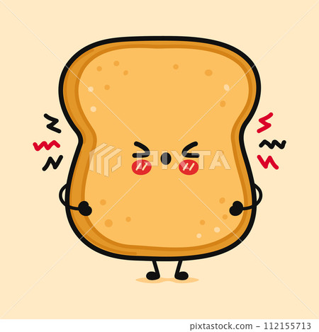 Angry Toast piece of bread character. Vector hand drawn cartoon kawaii character illustration icon. Isolated on brown background. Sad Toast slice of bread character concept 112155713