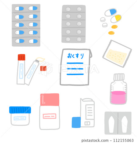 Illustration set of various medicines 112155863