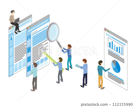 Illustration of a person writing a blog article and a person viewing it Illustration of a person writing a blog article and a person viewing it 112155990