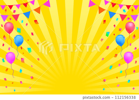 Event frame background: garland, balloons, confetti, and concentrated lines 112156338
