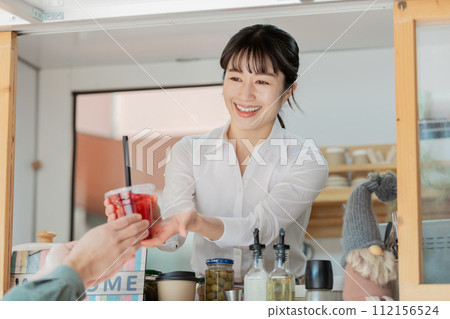 Kitchen car working woman drink Kitchen car working woman drink 112156524