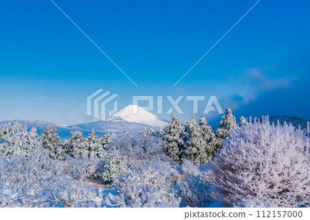 (Shizuoka Prefecture) Jukoku Pass covered in hoarfrost, Mt. Fuji view 112157000