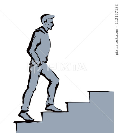 Vector drawing. Man rise up on stais Vector drawing. Man rise up on stais 112157188