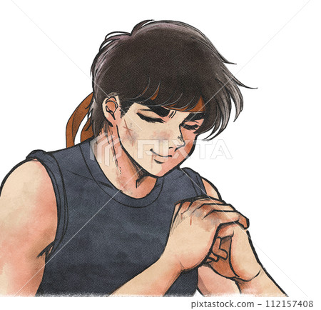 90's graphic style illustration of a broken fighter who spends all his time fighting 90's graphic style illustration of a broken fighter who spends all his time fighting 112157408